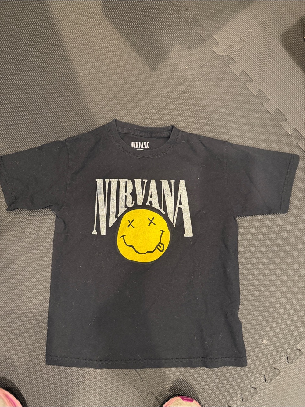 NIRVANA Black Kids Short-Sleeve Tee with Yellow Smiley